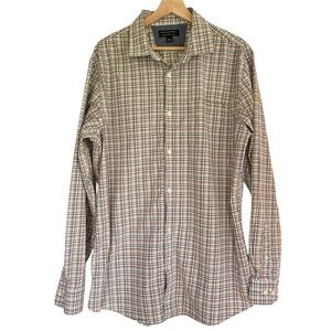 Banana Republic Men’s Brown Plaid Stretch Soft Wash Slim Fit Button Down Shirt